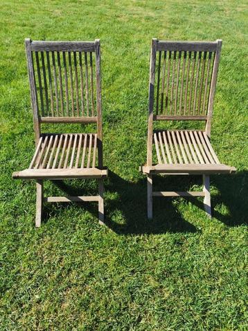 2 opklapbare teak tuinstoelen, Tuin en Terras, Ophalen, Gebruikt, Teakhout