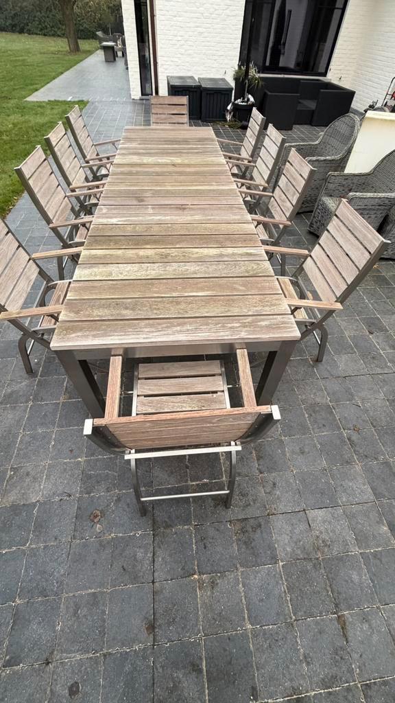 Tuinset Teak, Tuin en Terras, Tuinsets en Loungesets, Gebruikt, Tuinset, Hout, Meer dan 8 zitplaatsen, Eettafel, Stoel, Ophalen