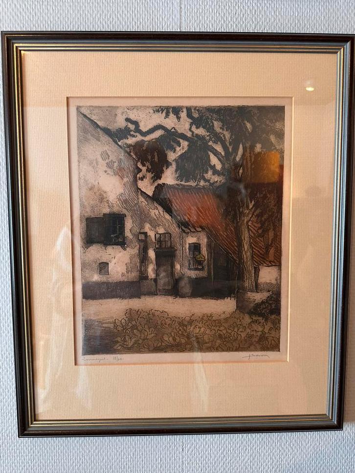 Ets Zonnespel, Juliaan Severin, oplage 18/60, Antiek en Kunst, Kunst | Etsen en Gravures, Ophalen