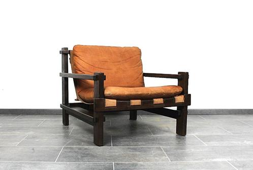 Vintage cognac lederen lounge fauteuil van Carl Straub, Huis en Inrichting, Fauteuils, Gebruikt, Hout, Leer, 50 tot 75 cm, 75 tot 100 cm
