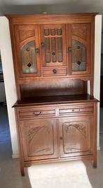 Eikenhouten buffetkast in art nouveau stijl met twee delen, Huis en Inrichting, Gebruikt, 100 tot 150 cm, 200 cm of meer, Eikenhout
