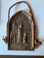 Oude metalen wandplaat Gotische kerk België, Ophalen of Verzenden, Brons