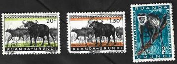 3 Postzegels Ruanda-Urundi Beschermde dieren beschikbaar voor biedingen