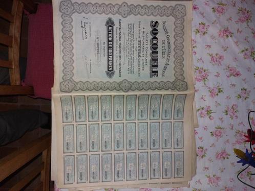 15 aandelen soc. Commerciales et Agricole de L'Uele SOCOUELE, Postzegels en Munten, Aandelen en Waardepapieren, Aandeel, 1920 tot 1950