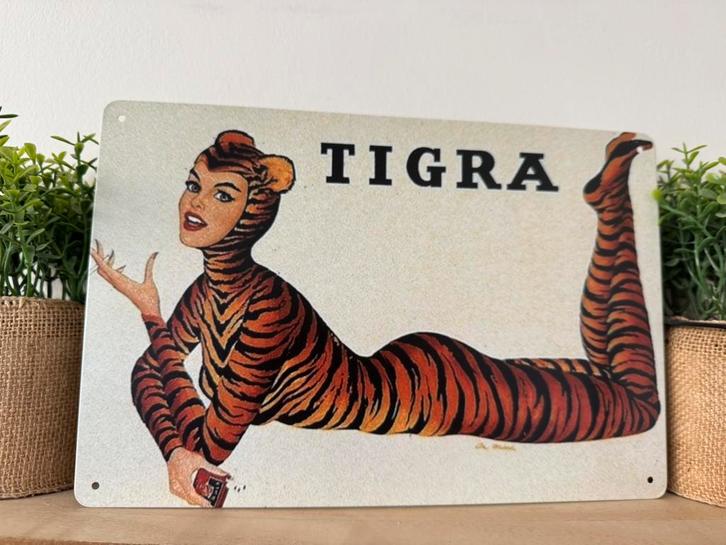 Metalen reclamebord Tigra, Verzamelen, Merken en Reclamevoorwerpen, Nieuw, Reclamebord, Ophalen of Verzenden