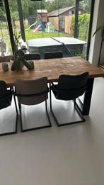 teakhouten tafel ,8 lederen stoelen en kast, Huis en Inrichting, Tafels | Eettafels, Ophalen, Zo goed als nieuw