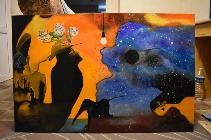 Peinture abstraite surréalisme La vie en couleur, signé par, Antiquités & Art, Art | Peinture | Abstraite, Enlèvement