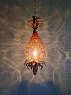 Ananassuspensie in goudkleurig metaal en amberkleurig glas, Antiek en Kunst, Ophalen of Verzenden