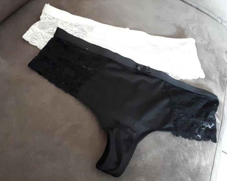 Zeeman-string-kant-maat XL - wit+zwart - 2 stuks - NIEUW, Kleding | Dames, Ondergoed en Lingerie, String, Wit, Verzenden