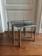 Chroom en smoked glas bijzettafeltjes, Ophalen, Minder dan 55 cm, Metaal of Aluminium, Mid-Century