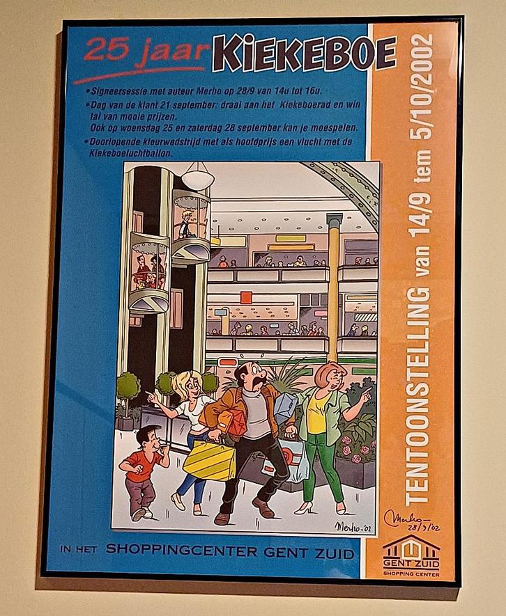Ingekaderde poster 25 jaar Kiekeboe Gent Zuid - GESIGNEERD!, Verzamelen, Stripfiguren, Nieuw, Ophalen