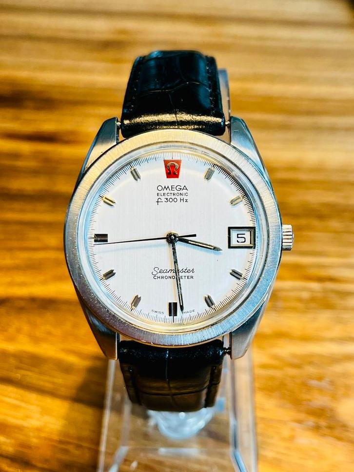 Omega Seamaster elektronische F300hz-chronometer, Handtassen en Accessoires, Horloges | Heren, Omega, Leer, Ophalen of Verzenden