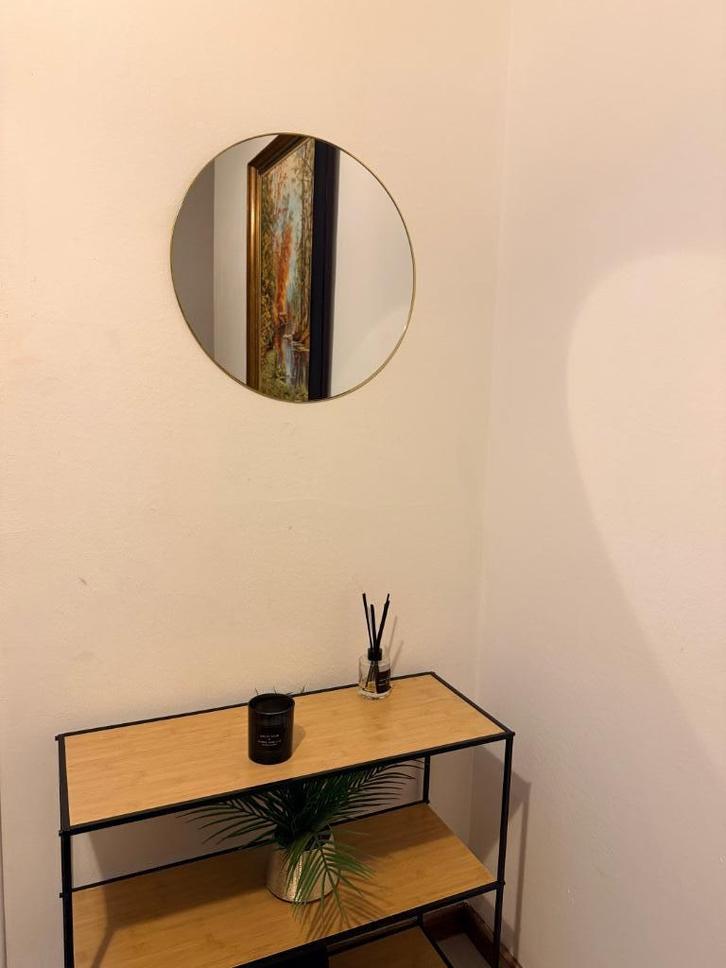 Te Koop: Moderne Wandspiegel + Houten Rek (Set), Huis en Inrichting, Woonaccessoires | Cd- en Dvd-rekken, Zo goed als nieuw, Metaal