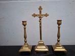 Koperen kruisbeeld met kandelaars, Antiek en Kunst, Ophalen