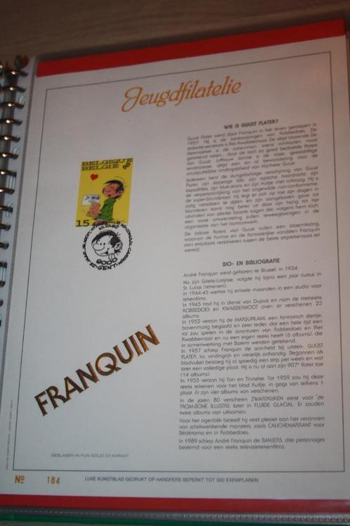 Luxe kunstblad , Franquin , beslagen in 23 Karaat goudopdruk, Collections, Personnages de BD, Neuf, Autres types, Gaston ou Spirou