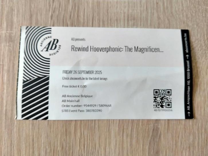 Ticket Hooverphonic: Magnificent tree 25th anniversary@AB, Collections, Collections Autre, Comme neuf, Enlèvement