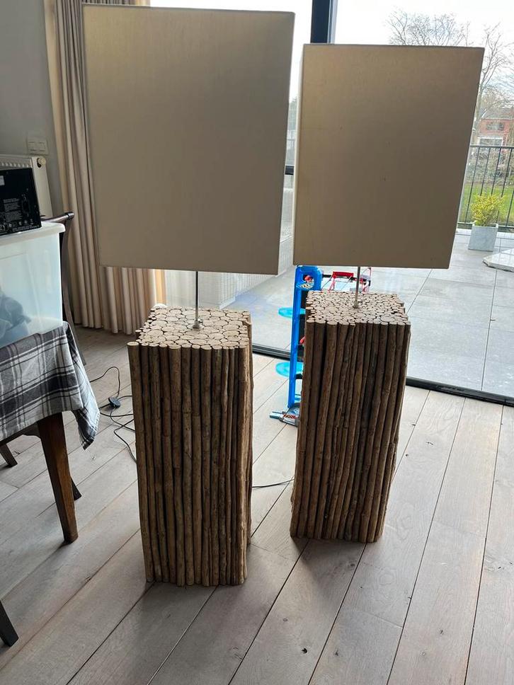 Koppel staande lampen., Huis en Inrichting, Lampen | Vloerlampen, Zo goed als nieuw, Hout, Ophalen