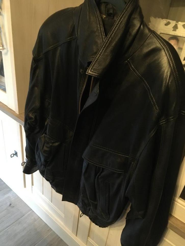 Amper gedragen lederen jas heren Maat: S/M, Kleding | Heren, Jassen | Winter, Zo goed als nieuw, Maat 46 (S) of kleiner, Zwart