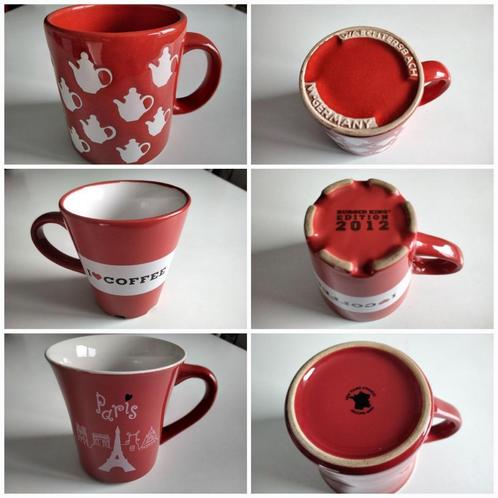 3 mugs collection céramique émaillée rouge/WAECHTERSBACK/..., Collections, Collections Autre, Comme neuf, Enlèvement ou Envoi