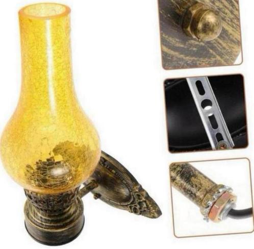 Wandlamp Industrieel olie lamp lantaarn geel glas antiek set, Huis en Inrichting, Lampen | Wandlampen, Nieuw, Glas, Metaal, Ophalen of Verzenden