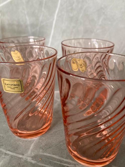 Vintage Rosaline Pink Swirl glazen Luminarc (set), Verzamelen, Glas en Drinkglazen, Zo goed als nieuw, Ophalen of Verzenden