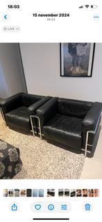 2 zit en 2 zetels leder te koop zwart, Huis en Inrichting, Ophalen