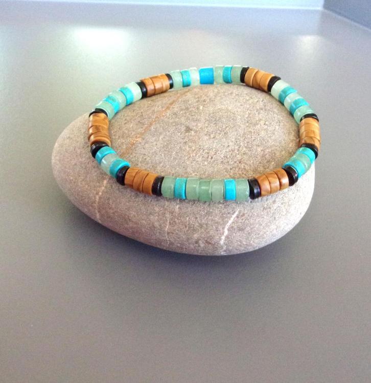 Bracelet surfeur homme ou femme aventurine et turquoises, Bijoux, Sacs & Beauté, Bracelets, Neuf, Élastique, Bleu, Avec bracelets à breloques ou perles