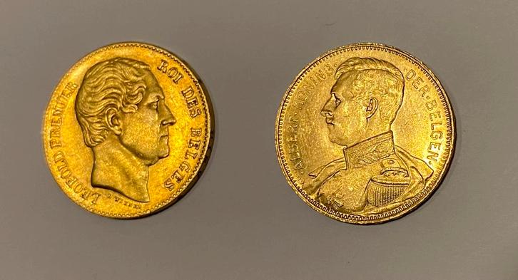 20 Fr Leopold I en Albert I, Postzegels en Munten, Munten | België, Setje, Goud, Goud, Ophalen of Verzenden