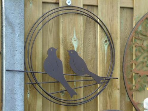 fronton van smeedijzeren vogels in een bruine cirkel, Tuin en Terras, Tuinwanddecoratie, Nieuw, Ophalen