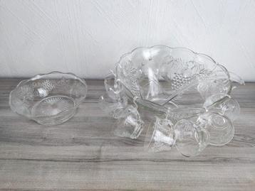 Vintage Glazen Punchset - 12 Kopjes  beschikbaar voor biedingen
