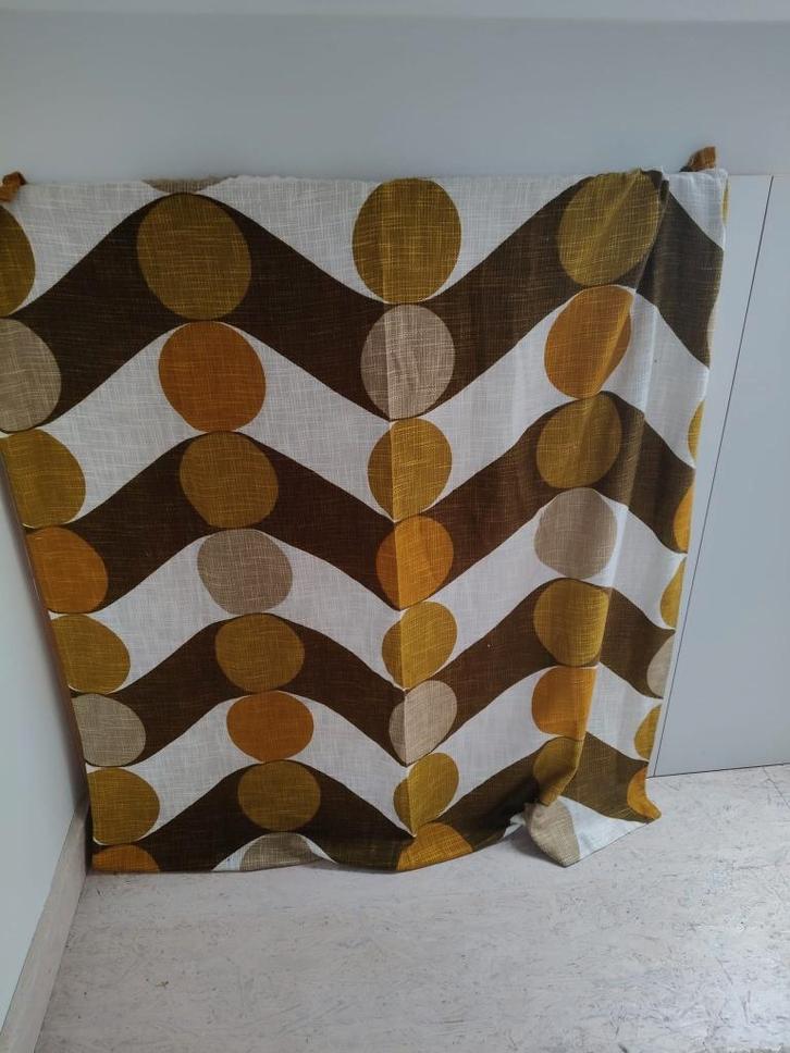 Vintage gordijn, Huis en Inrichting, Stoffering | Gordijnen en Lamellen, Bruin, Groen, Ophalen