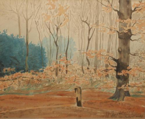 Madeleine Droesbeke Cocq (1889-?): Boszicht Boisfort 1937, Antiek en Kunst, Kunst | Schilderijen | Klassiek, Ophalen of Verzenden