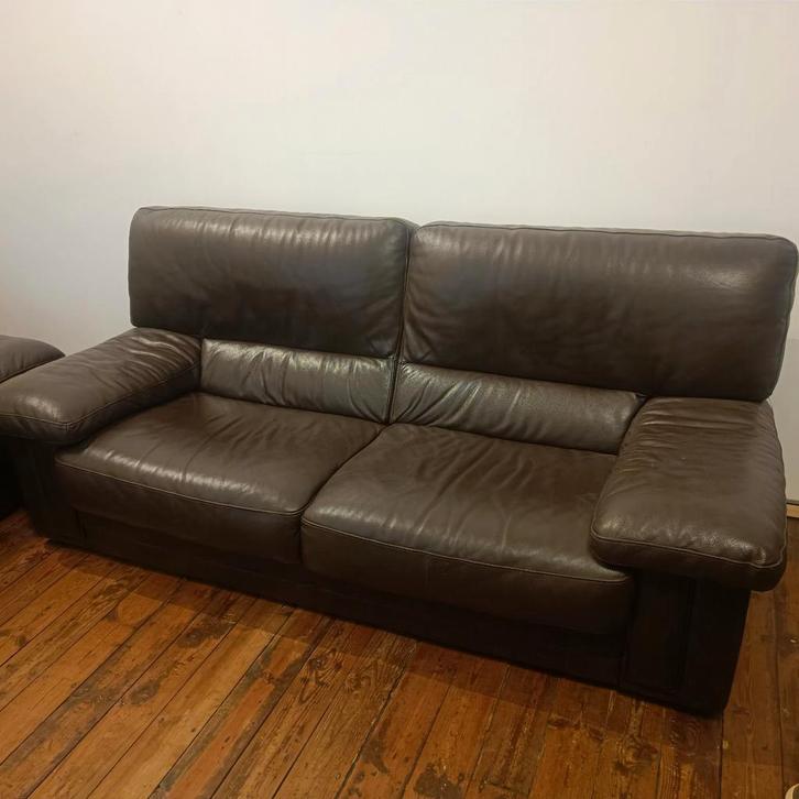 Lot de 2 canapés en véritable cuir noir – Très bon état, Maison & Meubles, Canapés | Coins salons complets, Cuir, Enlèvement