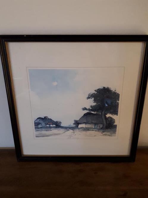 Dirk Baksteen - Ets Mulle Zandweg (ingelijst 33 x 33cm), Antiek en Kunst, Kunst | Tekeningen en Fotografie, Ophalen of Verzenden