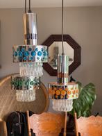 Lustre 3 Feux Space Age 70s | Chrome & Verre Coloré, Huis en Inrichting, Lampen | Kroonluchters, Ophalen, Gebruikt, Glas, Spage age