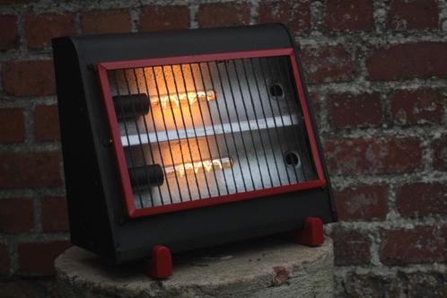 retro vintage warmtestraler omgebouwd tot led-lamp, Huis en Inrichting, Lampen | Tafellampen, Gebruikt, Minder dan 50 cm, Metaal