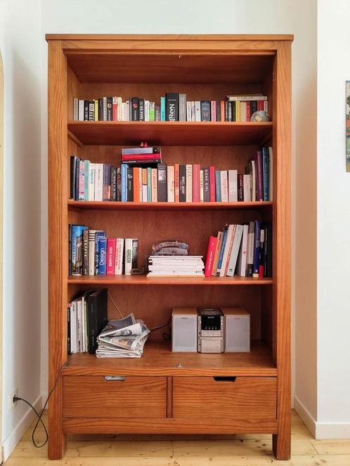 Massief Houten Boekenkast met Lades, Huis en Inrichting, Kasten | Boekenkasten, Gebruikt, 100 tot 150 cm, 150 tot 200 cm, 25 tot 50 cm