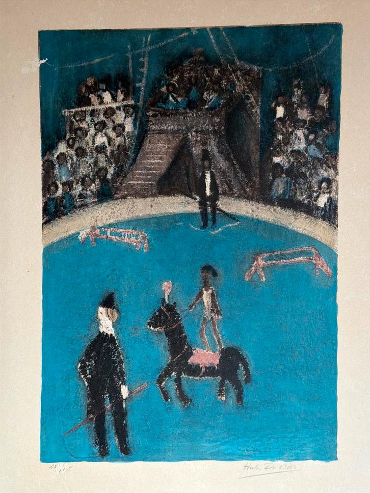 Litho ‘Circus’ Hubert De Vries, Antiek en Kunst, Kunst | Schilderijen | Abstract, Ophalen