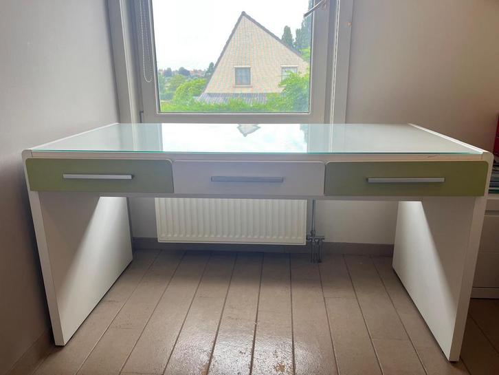Set bureau en kast: wit/groen Gaverzicht, Huis en Inrichting, Bureaus, Gebruikt, Bureau, Ophalen