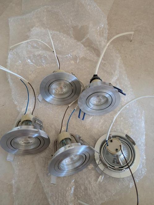 Vijf inbouwspotjes inclusief lamp, Huis en Inrichting, Lampen | Spots, Gebruikt, Plafondspot of Wandspot, Metaal of Aluminium
