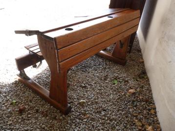 Ancien banc d'école vintage antiquité très solide bois chêne