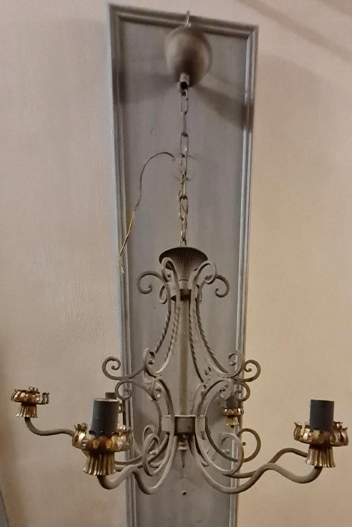 Smeedijzeren luster in tinkleur patine, Antiek en Kunst, Antiek | Verlichting, Ophalen