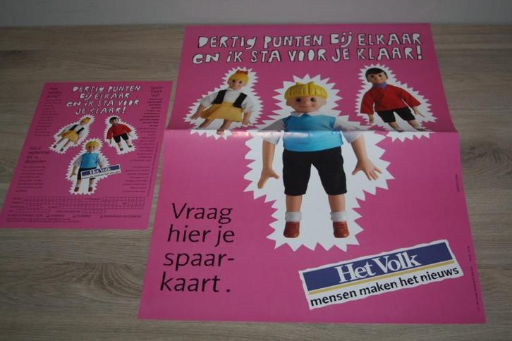 Jommeke , Poster + Spaarkaart , Poppen , Het Volk ,Jef Nys, Verzamelen, Stripfiguren, Zo goed als nieuw, Plaatje, Poster of Sticker