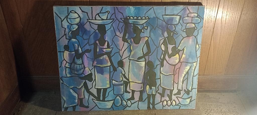 Peinture sur toile signée BOKOTAKA Cyrille,1999,72x55, n339, Antiquités & Art, Art | Peinture | Classique, Enlèvement