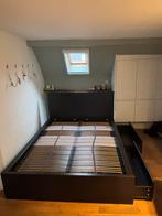 Bedframe 140cm (met laden) + latoflex, Huis en Inrichting, Slaapkamer | Bedden, Ophalen, Gebruikt, Zwart, 140 cm