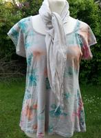 t-shirt beige bloemen groen oranje rood + sjaaltje Nieuw TU, Maat 38/40 (M), Beige, Nieuw, Ophalen of Verzenden
