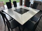 Design cirkante tafel Bob Vandenberghe met 8 design stoelen, Huis en Inrichting, Tafels | Eettafels, Ophalen, Zo goed als nieuw
