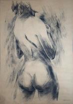 Prosper Verwilligen krijttekening "Staand Naakt" 1992 gesign, Ophalen, Gebruikt, 75 tot 100 cm, 75 cm of meer
