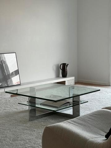 Vintage mid century modern salontafel – glas & chroom, 1980 beschikbaar voor biedingen