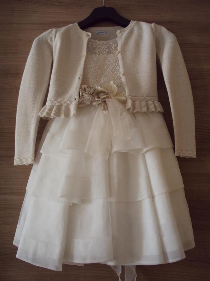 Communiekleedje + gilet 7 jaar + diadeem ( Amantine ), Kinderen en Baby's, Kinderkleding | Maat 122, Ophalen